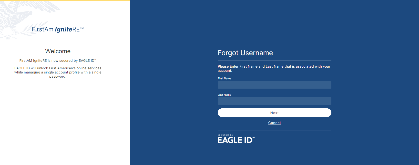 EAGLE ID™ Username FirstAm IgniteRE™